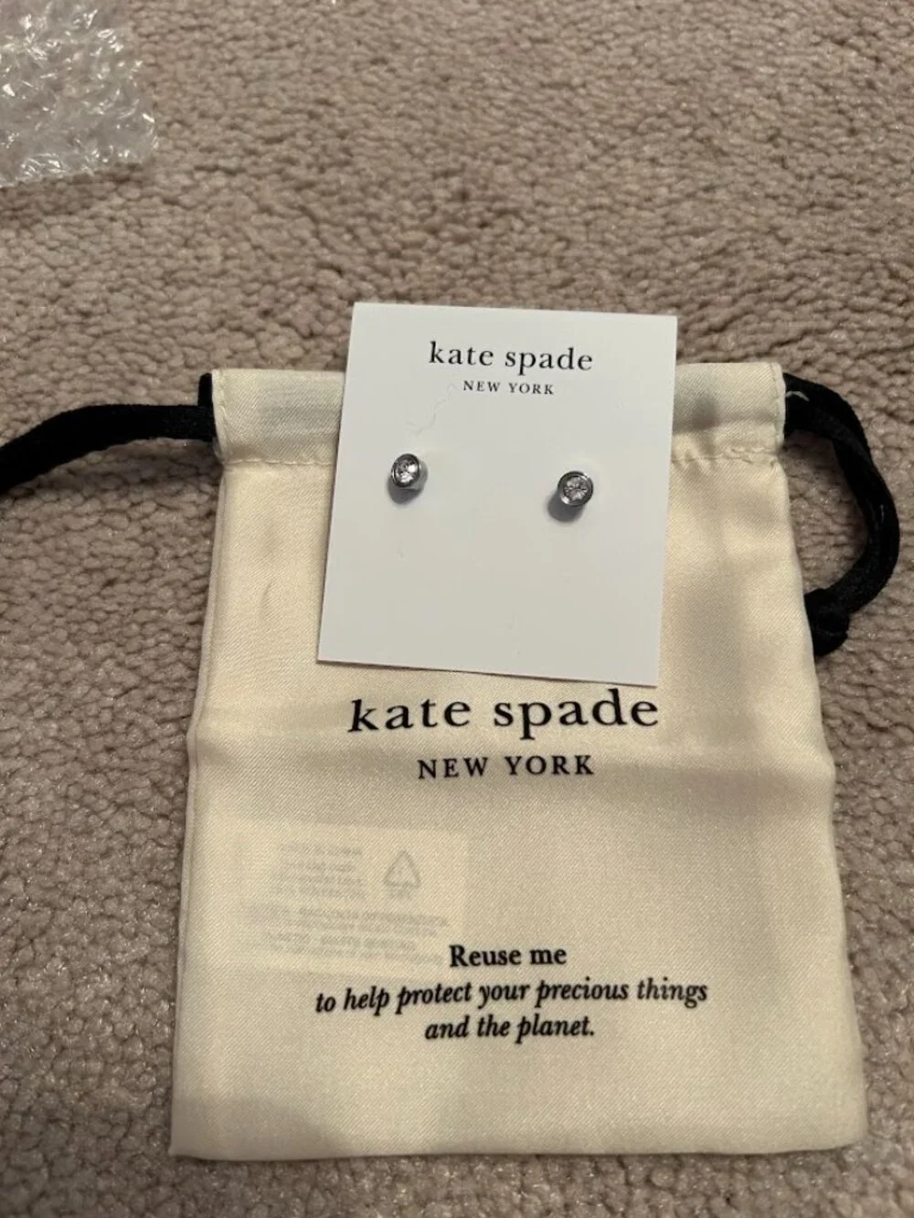 NWT Kate Spade Silver Sparkle Pendant Necklace & Earrings Set with Dust Bags